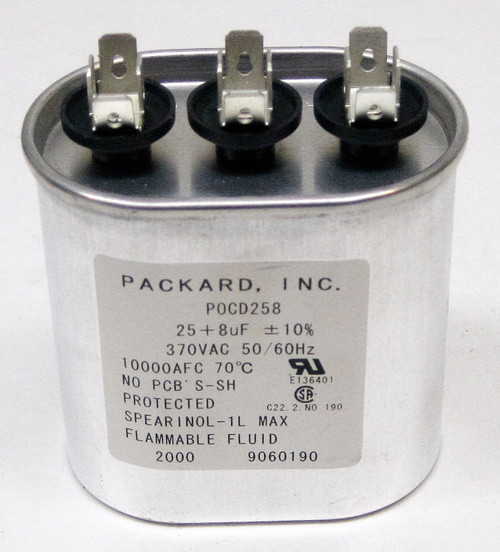 Packard POCD25/8 HVAC Oval Motor Run Dual Capacitor 25/8 MFD/UF 370 Volts