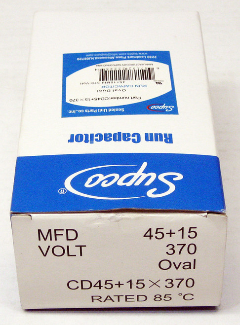 Supco CD45+15X370 HVAC Motor Oval Dual Run Capacitor 45 + 15 MFD 370 Volts