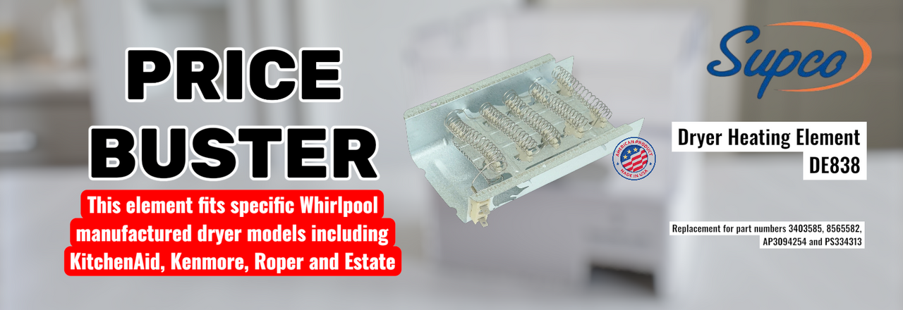 Price Buster! Dryer heating element designed to fit specific Whirlpool manufactured dryer models including KitchenAid, Kenmore, Roper and Estate + Made in USA