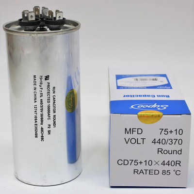 Round Run Capacitor 75+10 MFD 440V | McCombs Supply | CD75+