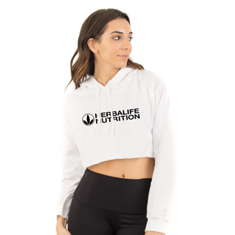 Women's Lightweight Hooded Pullover Crop Sweatshirt / White