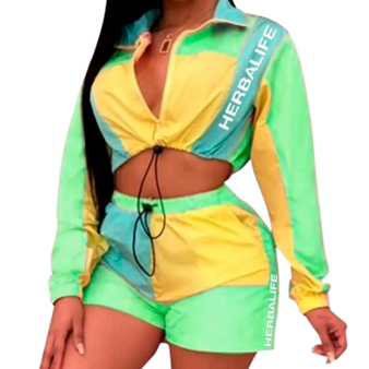 Mint Green/Yellow Windbreaker Crop Set