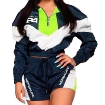 Navy Blue/White Windbreaker Crop Set