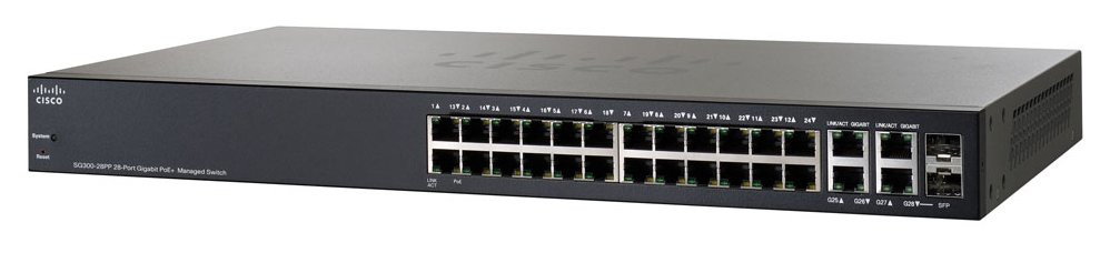 SG300-28PP-K9-NA | Cisco Small Business SG300-28PP Managed Switch, 26 Gigabit/2 Mini GBIC Combo Ports, 180w PoE | New