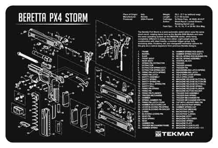 Tekmat Armorers Bench Mat - 11"x17" Beretta Px4 Pistol