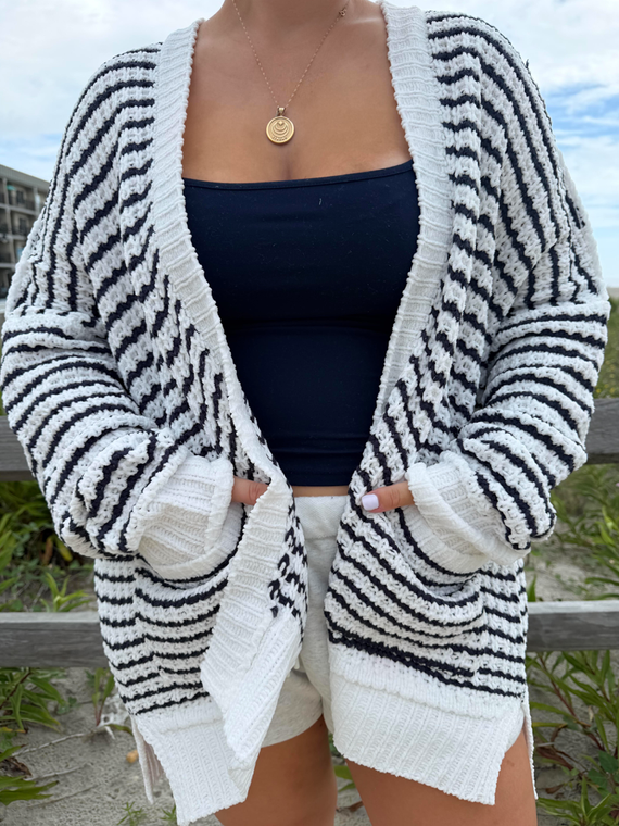 Fluffy Striped Chenille Cardigan