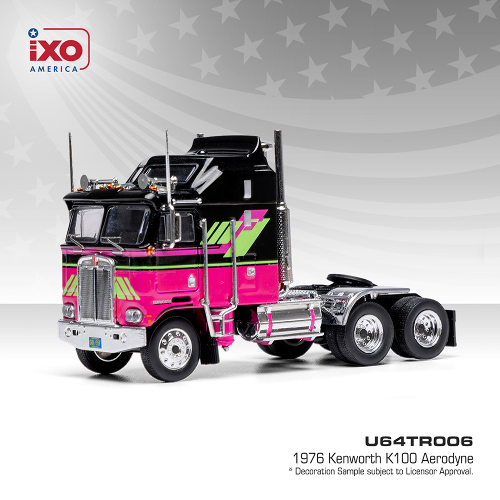 ミニカー IXO 1/64 Kenworth K100 Aerodyne 1976 1:64 Scale 1976 Kenworth K100 Aerodyne - Black and Pink
