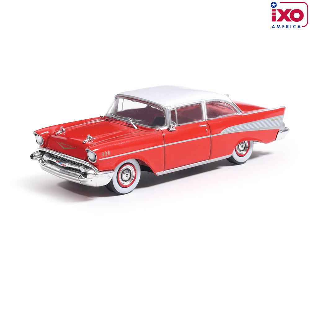 1:64 Scale 1957 Chevrolet Bel Air Sedan - Matador Red and India Ivory