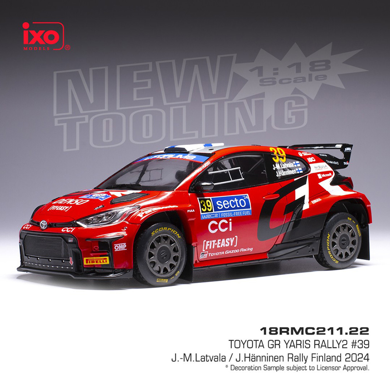 1:18 Scale - TOYOTA GR YARIS Rally2 #39 J.-M.Latvala - J