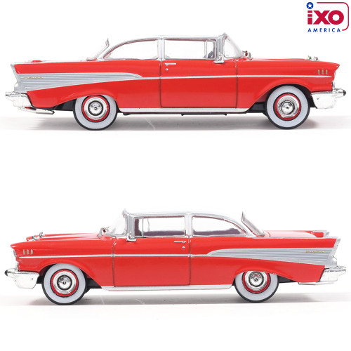 1:64 Scale 1957 Chevrolet Bel Air Sedan - Matador Red and India Ivory