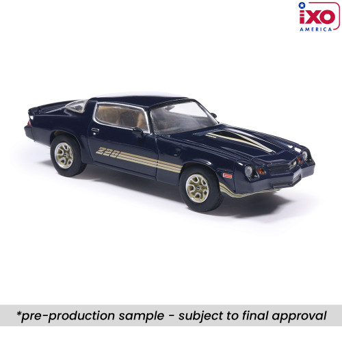 1:64 Scale 1981 Chevrolet Camaro Z28 - Dark Blue Metallic with Gold Striping Main Image