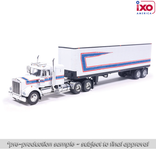 1:64 1976 Kenworth W900 with vintage trailer - Red, White, Blue Main Image