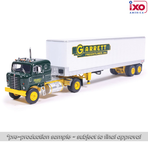1:64 1950 Kenworth Bullnose Garrett Freightlines with vintage trailer - Yellow and Green Main Image