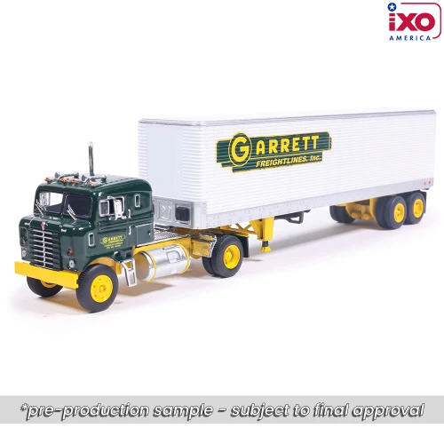 1:64 1950 Kenworth Bullnose Garrett Freightlines with vintage trailer - Yellow and Green Main Image