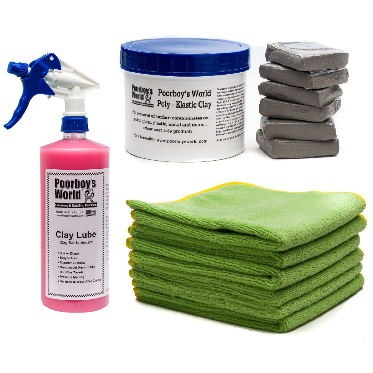Poorboy's World Super Deluxe Clay Bar Kit - 6 Clay Bars, 32oz Clay Lube, 6  DMT Microfiber Towels