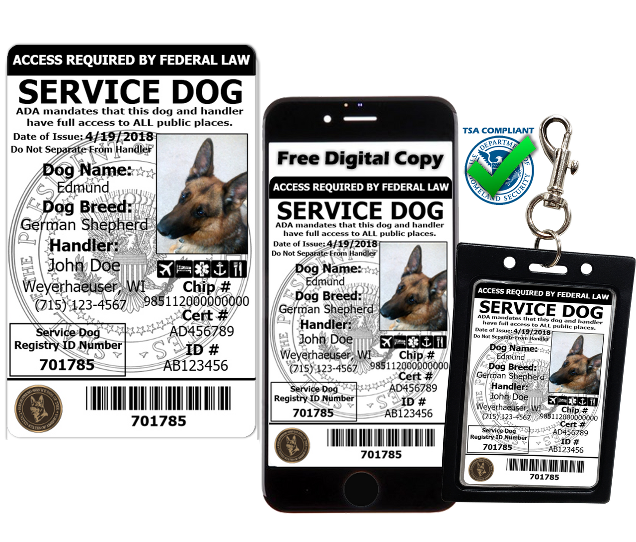Registered Service Dog ID Card ID Carrier