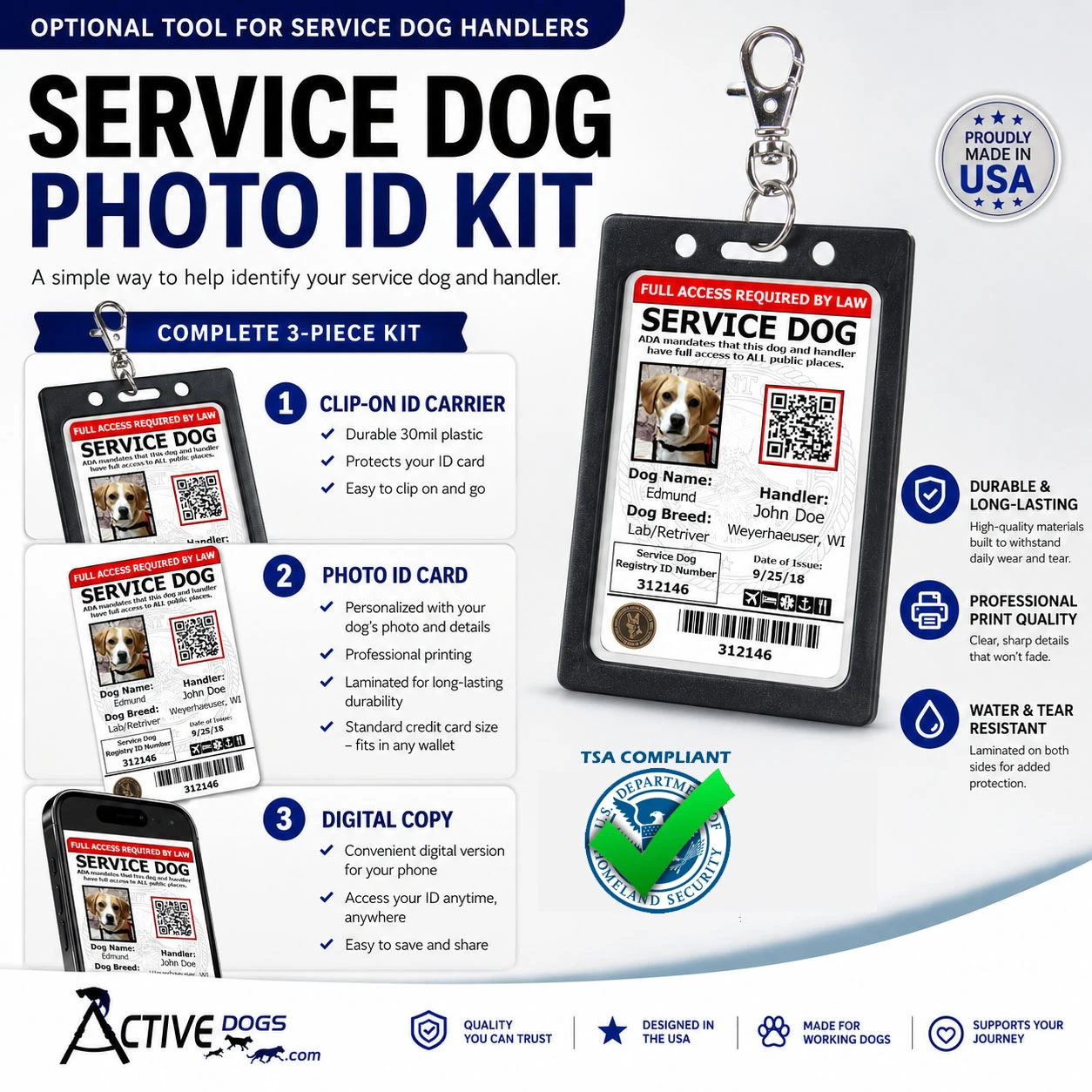 Service Dog kit with vest ID tag and patches