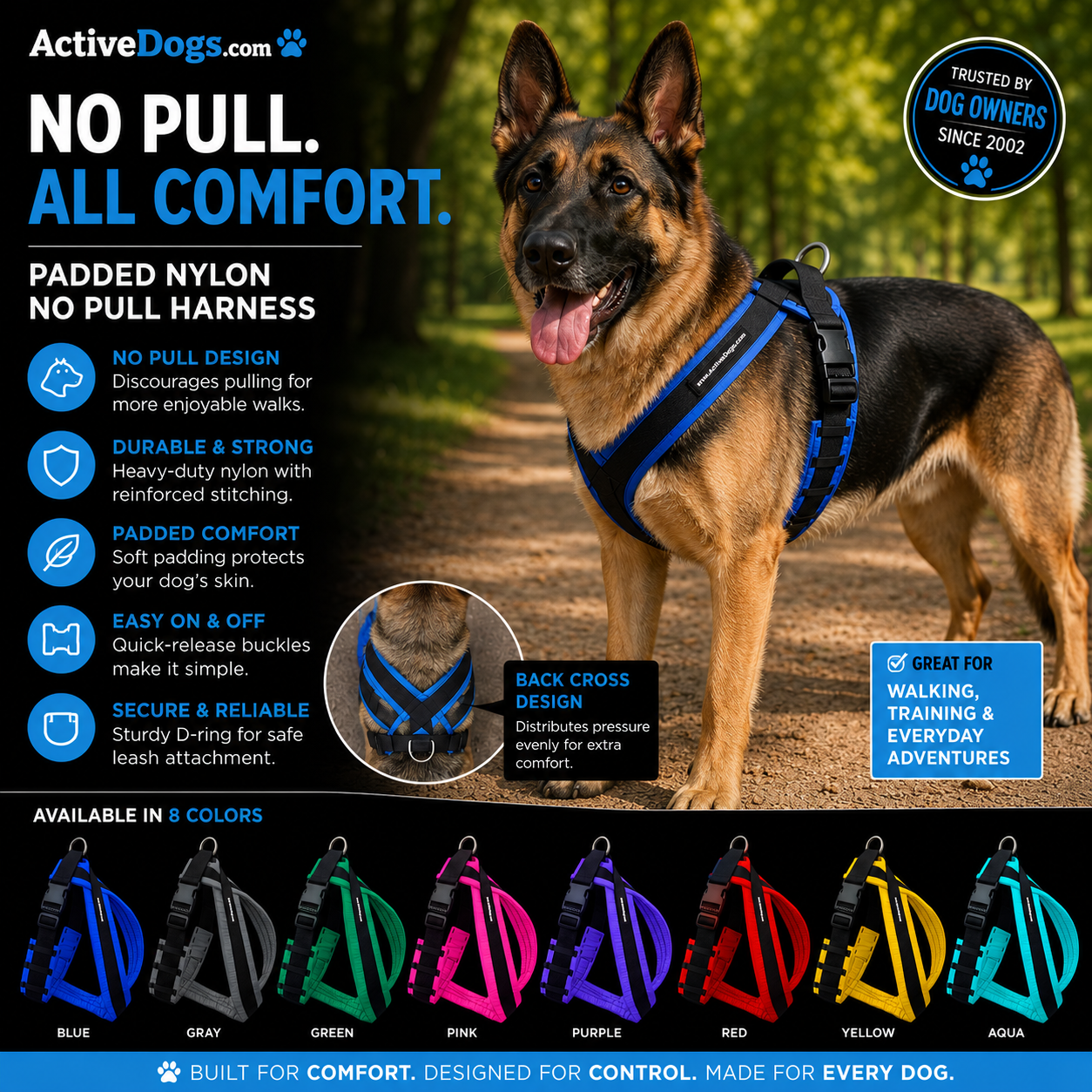 Soft padded no pull harness for dogs