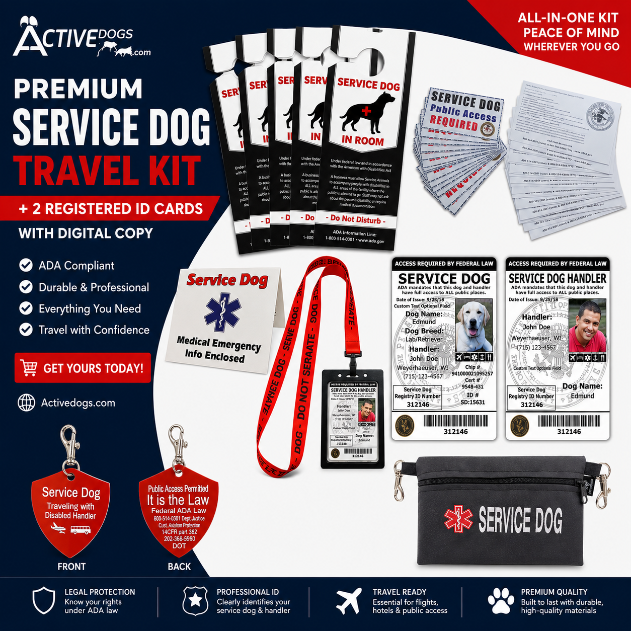 Premium Service Dog Travel Kit with Identification Cards