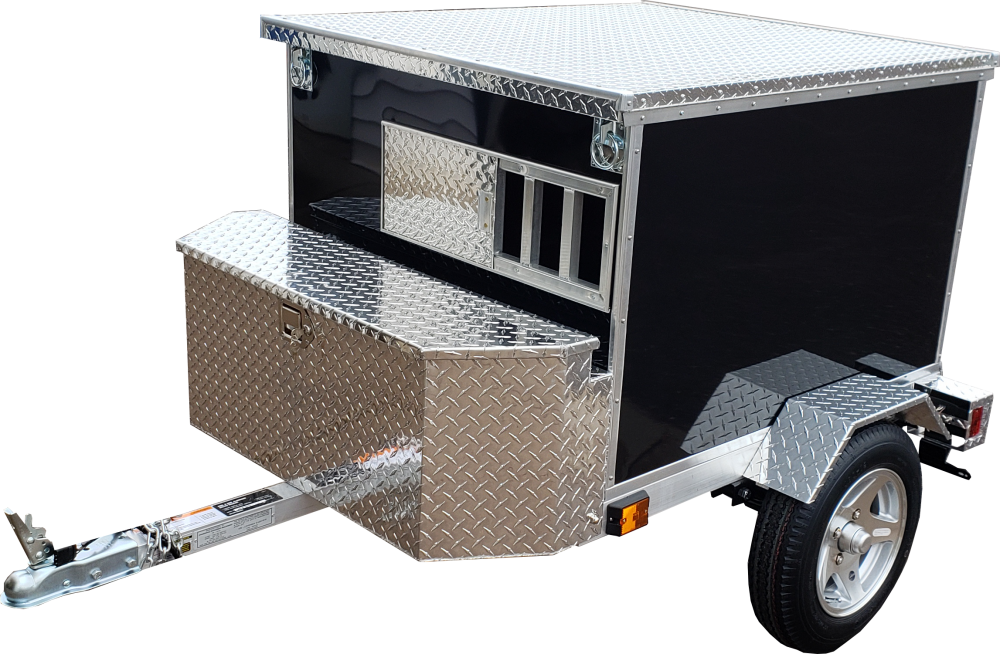 Insulated motorcycle dog trailer with rear storage box