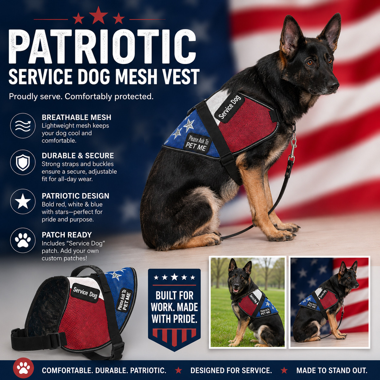 Patriotic Service Dog Mesh Vest