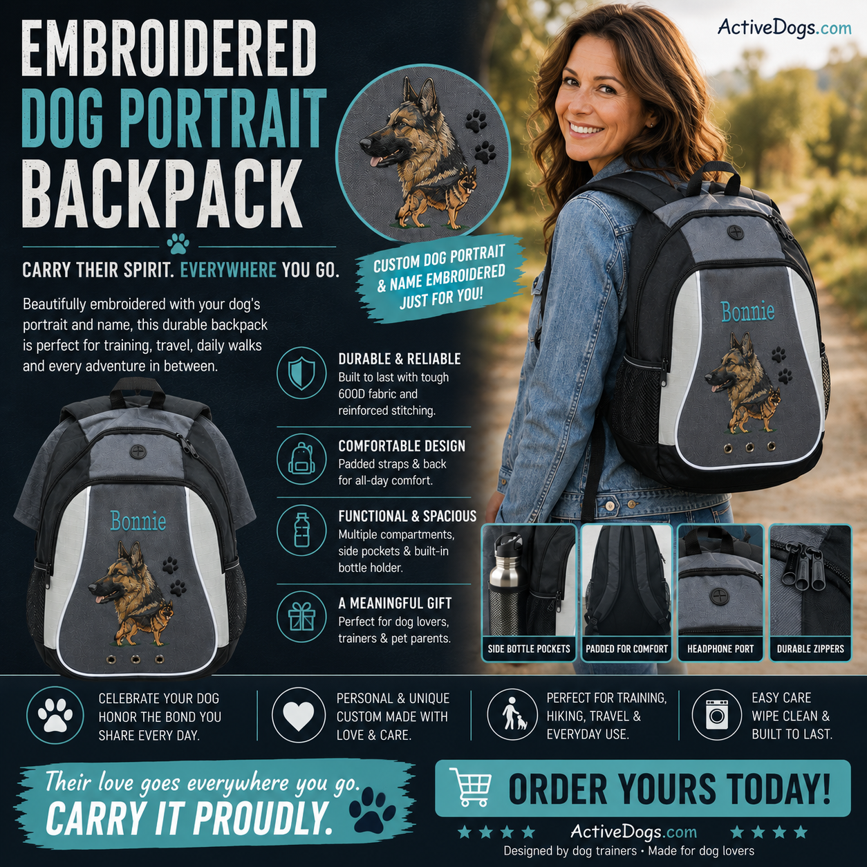 Dog breed graphic backpack