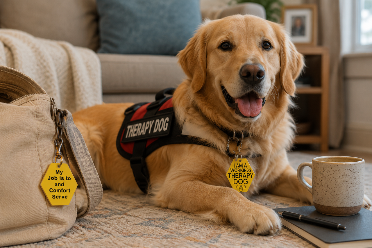Therapy dog ID tag with split ring
