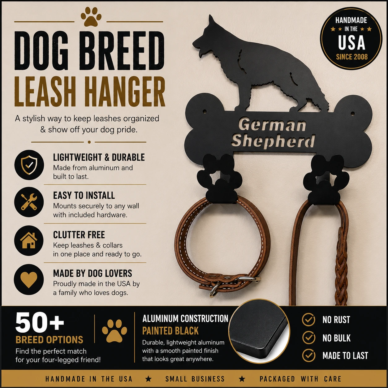 Aluminum dog leash hanger with three hooks
