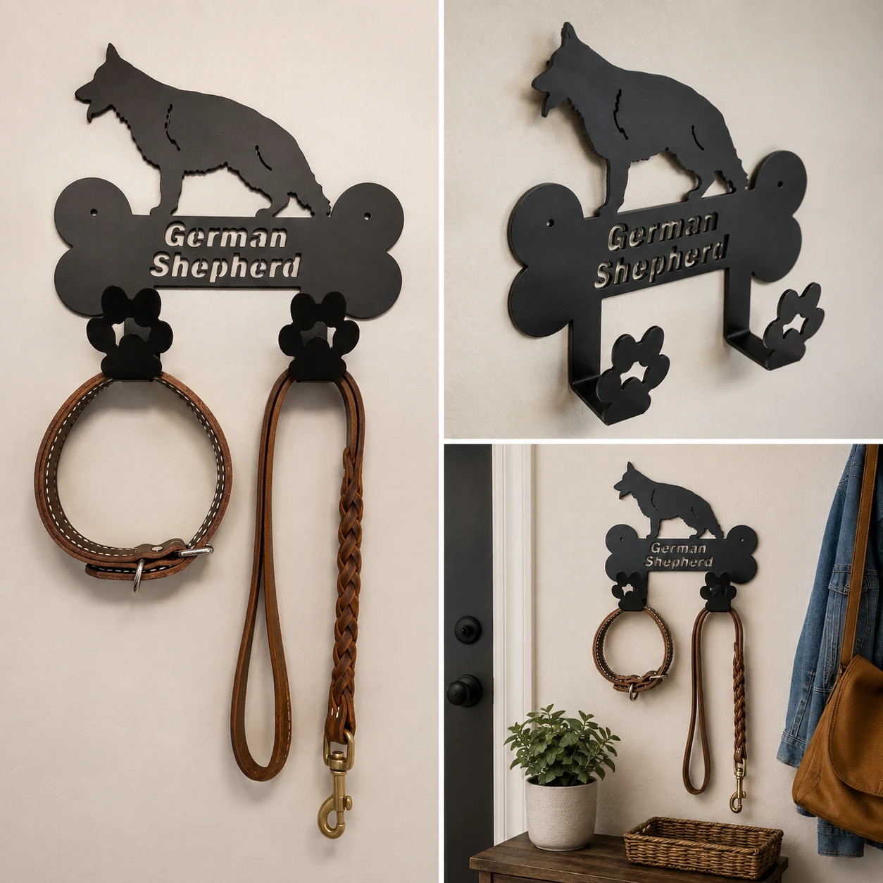 Rust-free dog breed leash and collar hanger