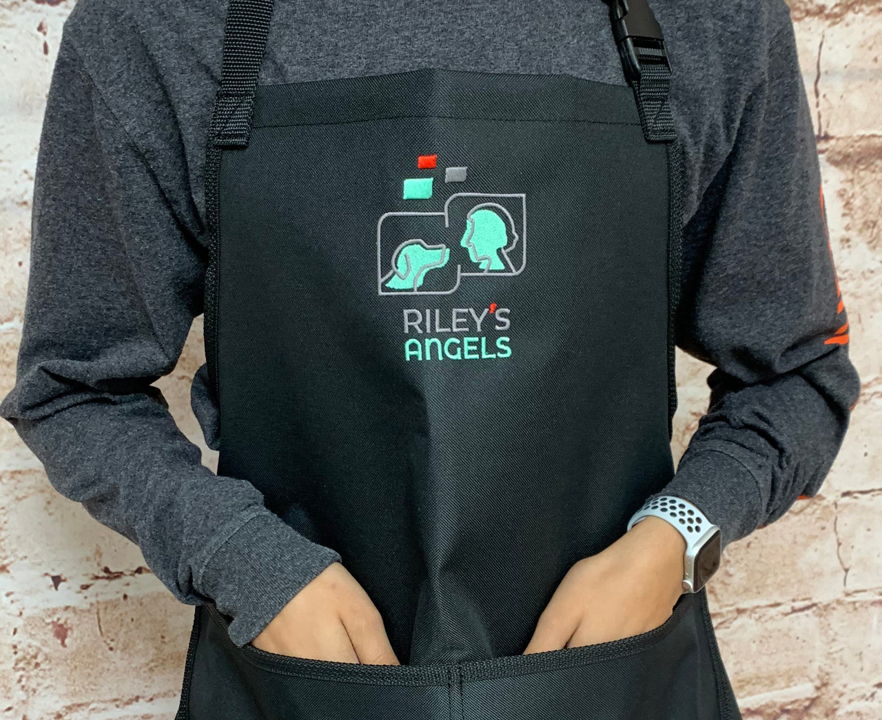 Black personalized dog bathing apron with front pockets