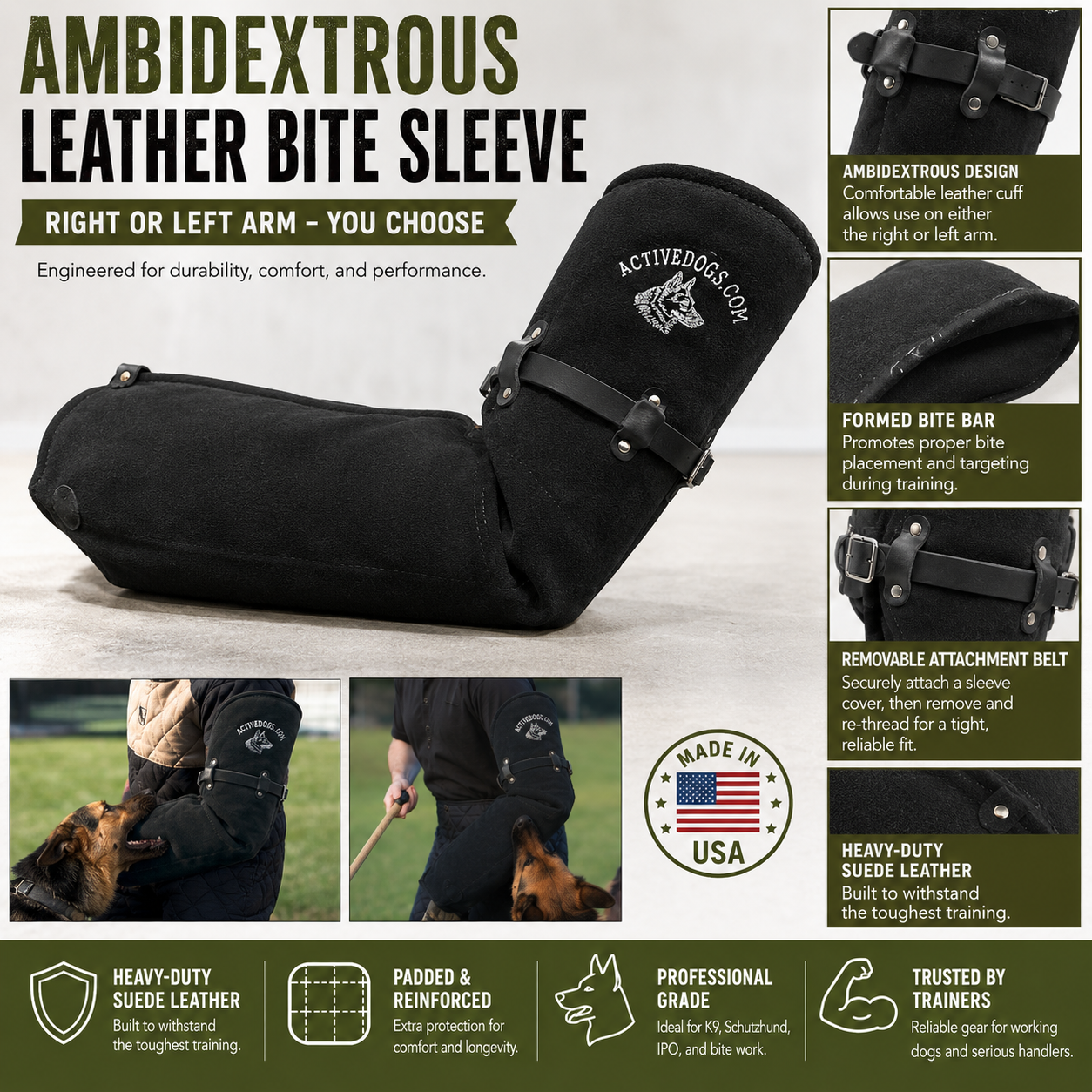Ambidextrous leather dog bite sleeve