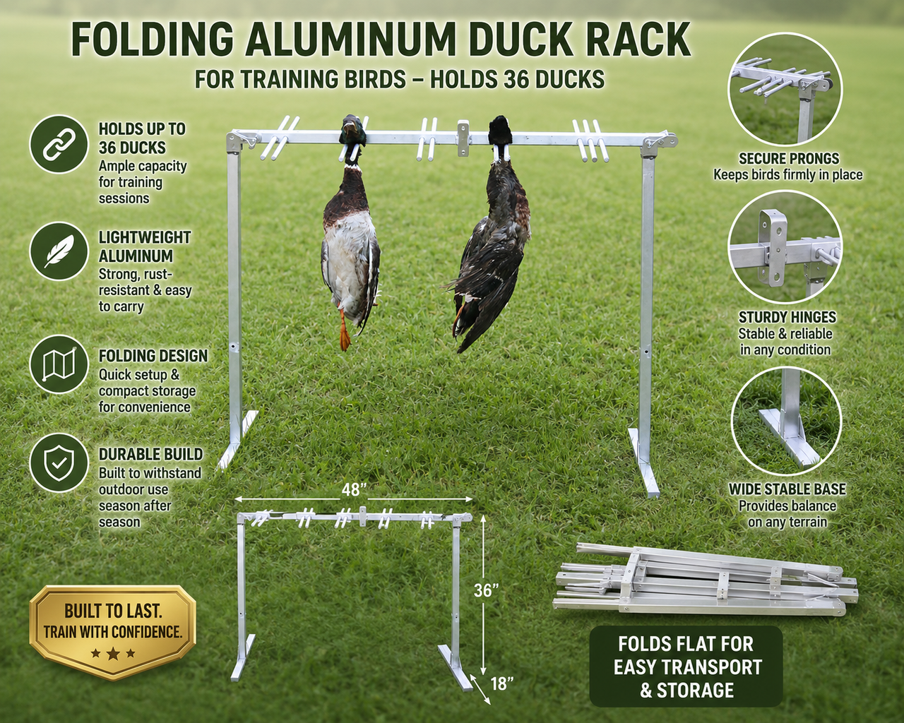 Made in USA aluminum duck rack for hunt tests