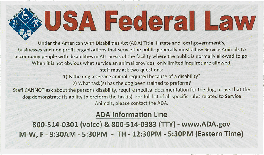 Service dog educational cards