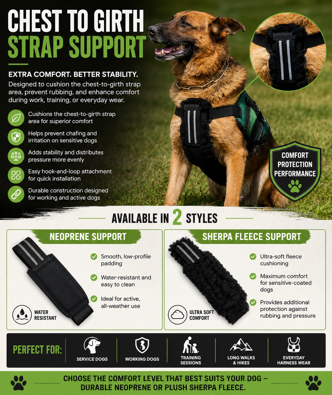 Chest to Girth Support Strap for Service Dog Vests & Harnesses