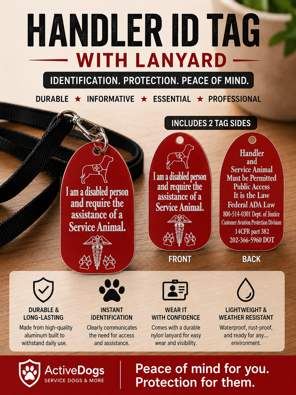 Service dog handler badge with lanyard