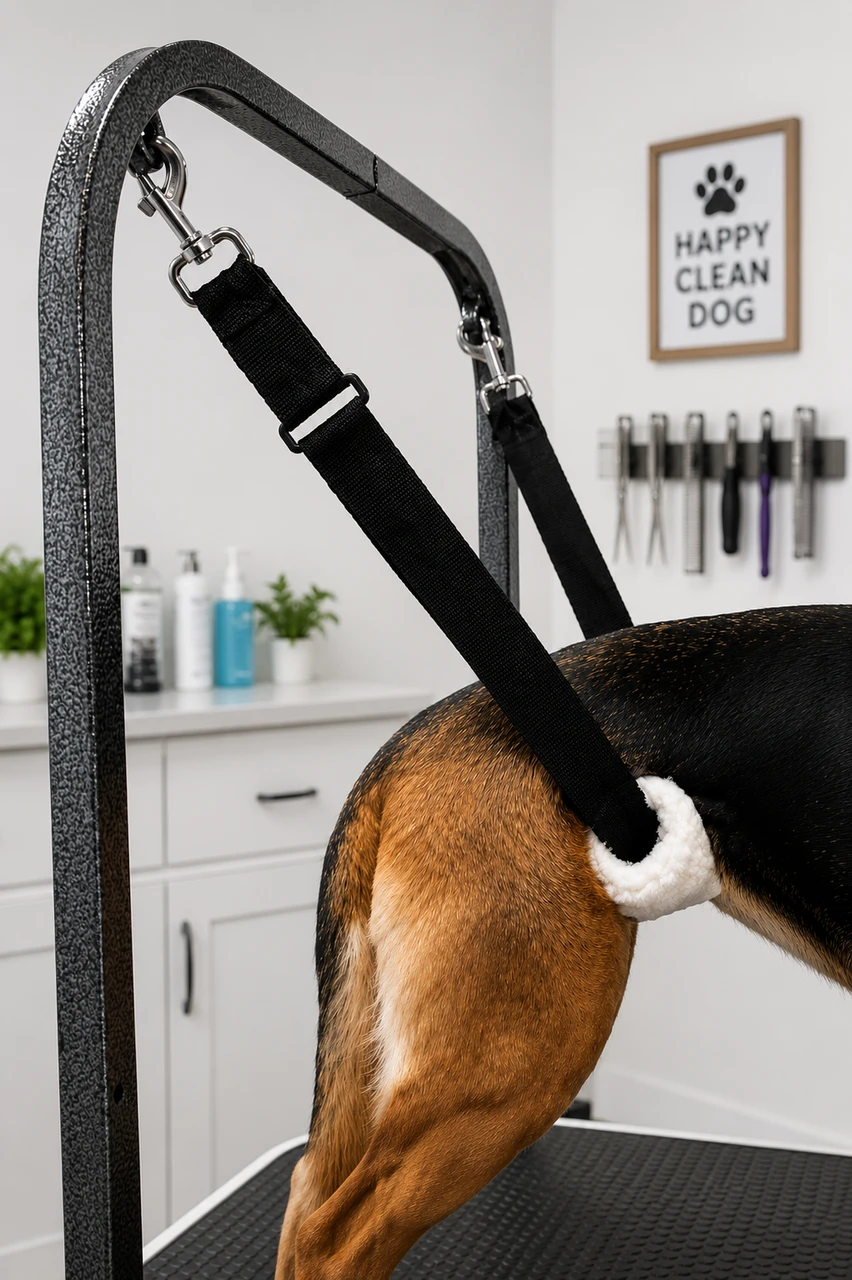 Adjustable dog grooming under belly support