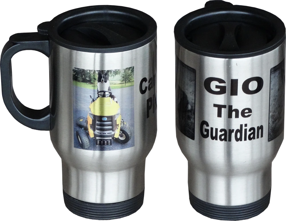 Personalized picture travel mug with handle