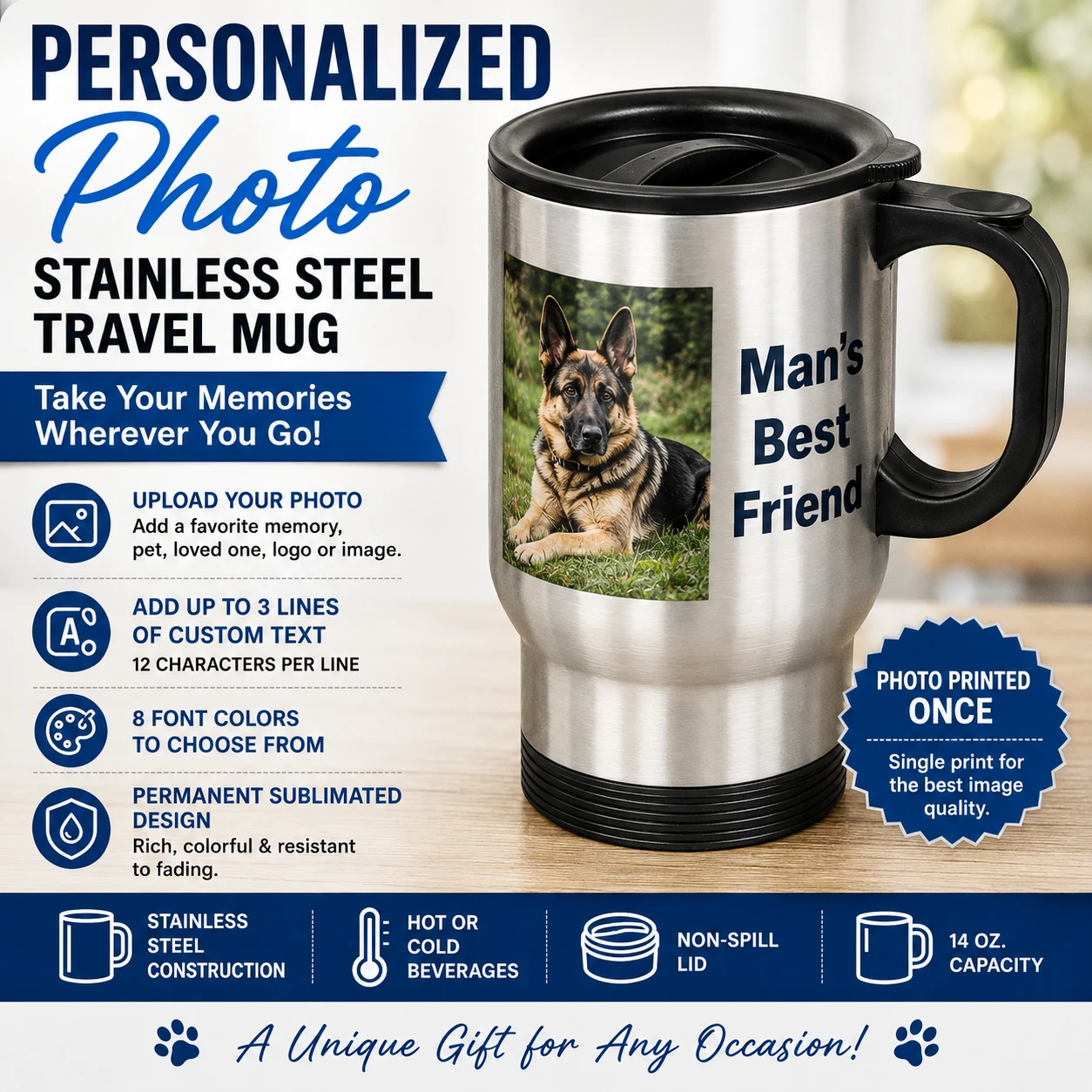 Personalized Photo Stainless Steel Travel Mug – 14 oz
