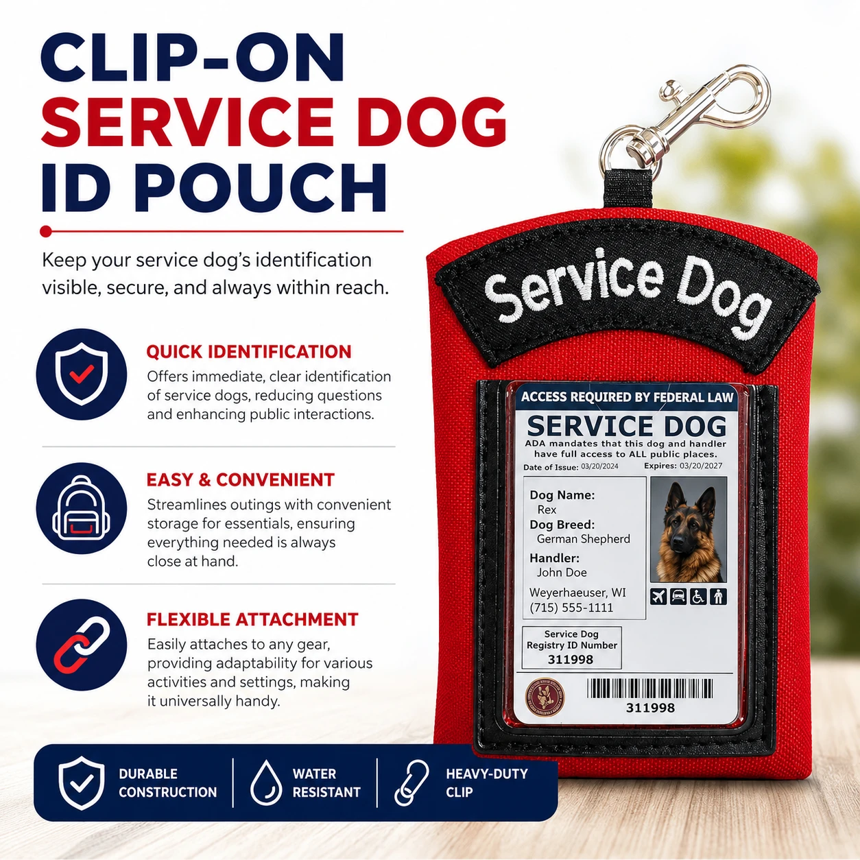 Service Dog pouch with clear ID window