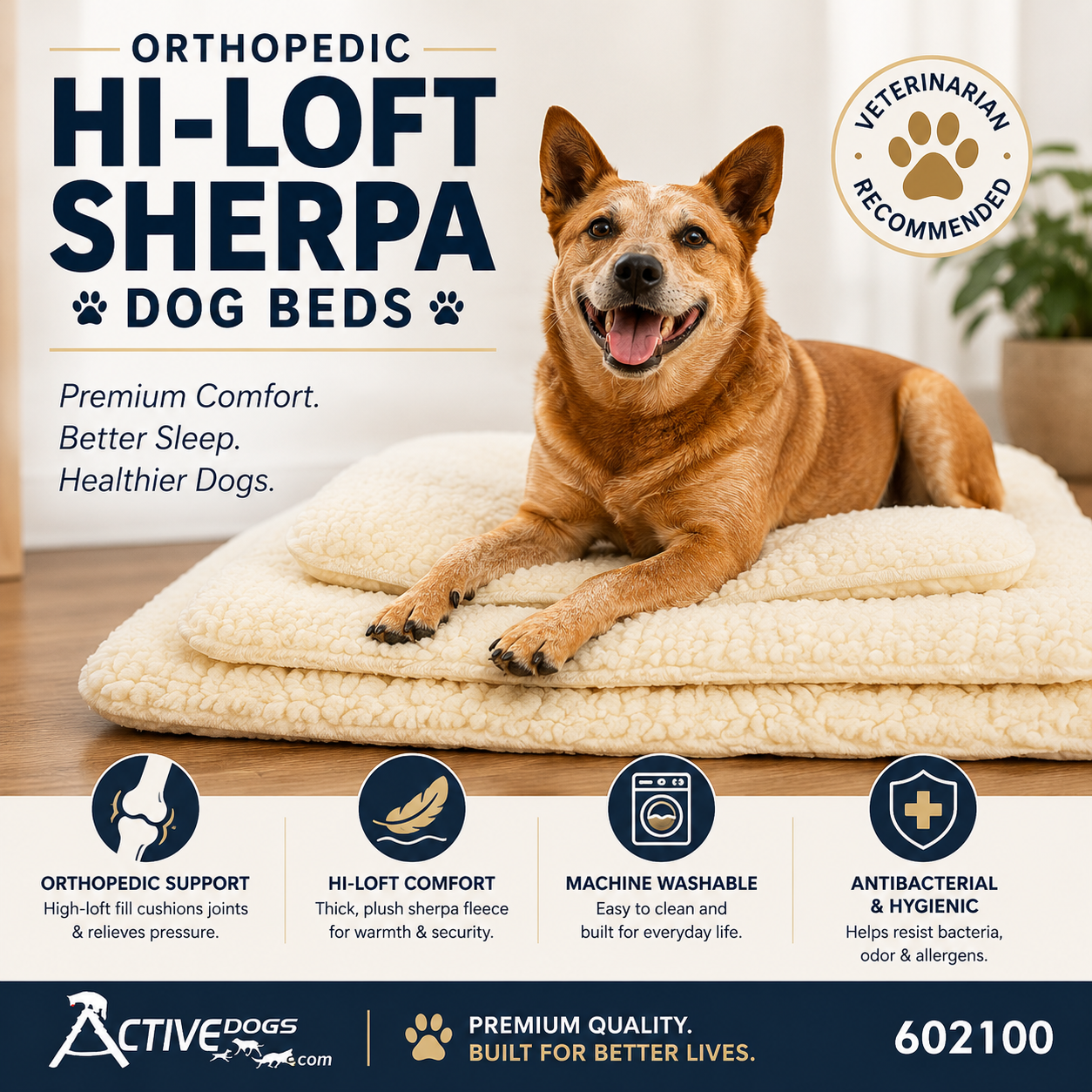 Orthopedic Hi-Loft Sherpa Fleece Dog Bed with plush cushioning for comfortable rest