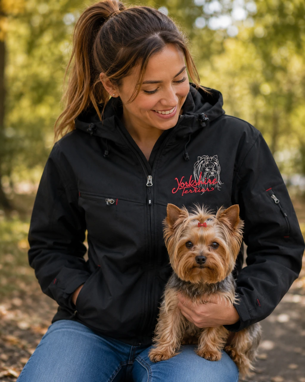 Dog breed embroidered hooded softshell jacket