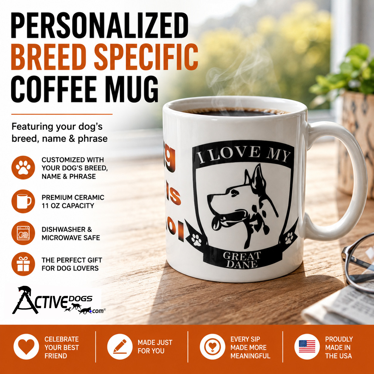 Personalized 11 oz dog breed ceramic mug
