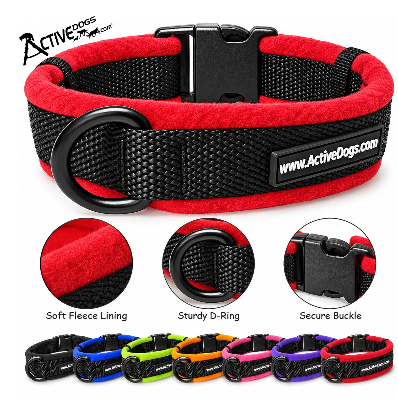 Adjustable fleece dog collar with metal D-ring
