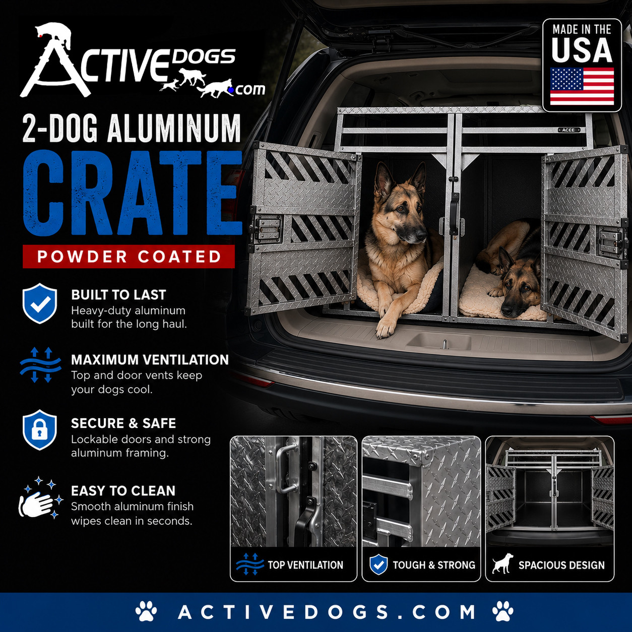 Aluminum 2 Dog Crate - Powder Coated