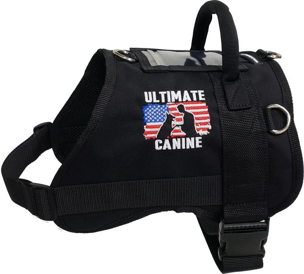 Personalized working dog harness with four D-rings