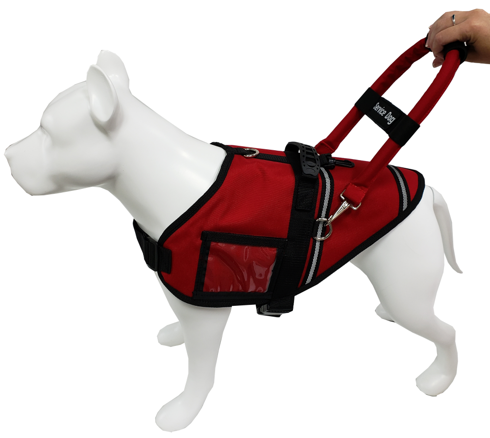 Clip-on Cordura bridge handle for dual D-ring service dog harnesses