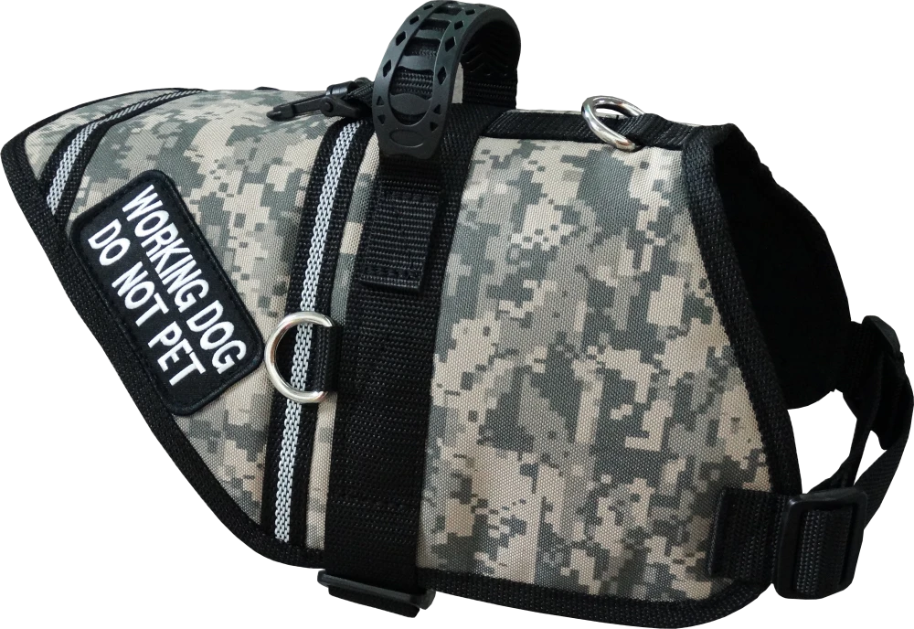Heavy-duty service dog harness with handle and patches
