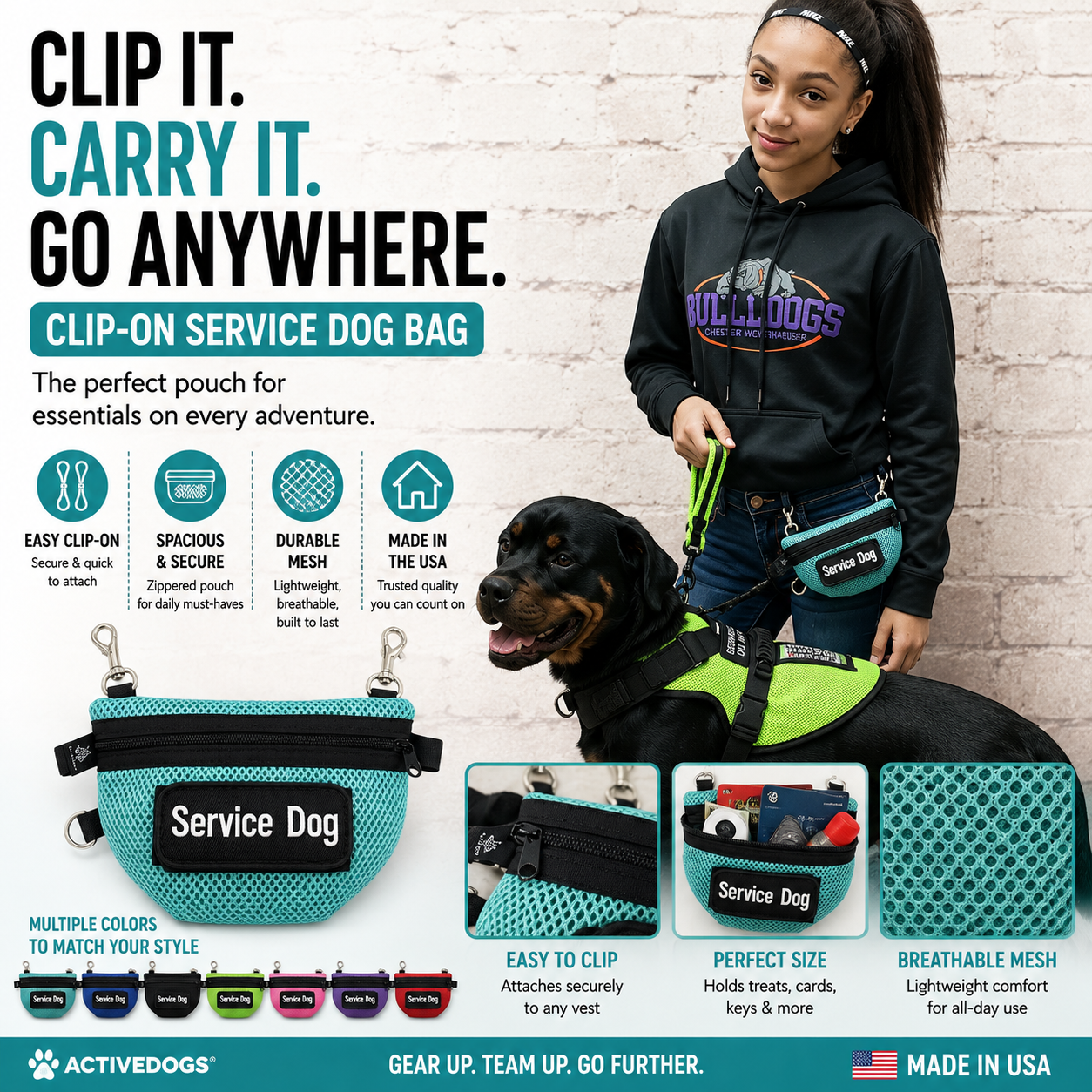 Spacer Mesh Service Dog Pouch with Expandable Bottom