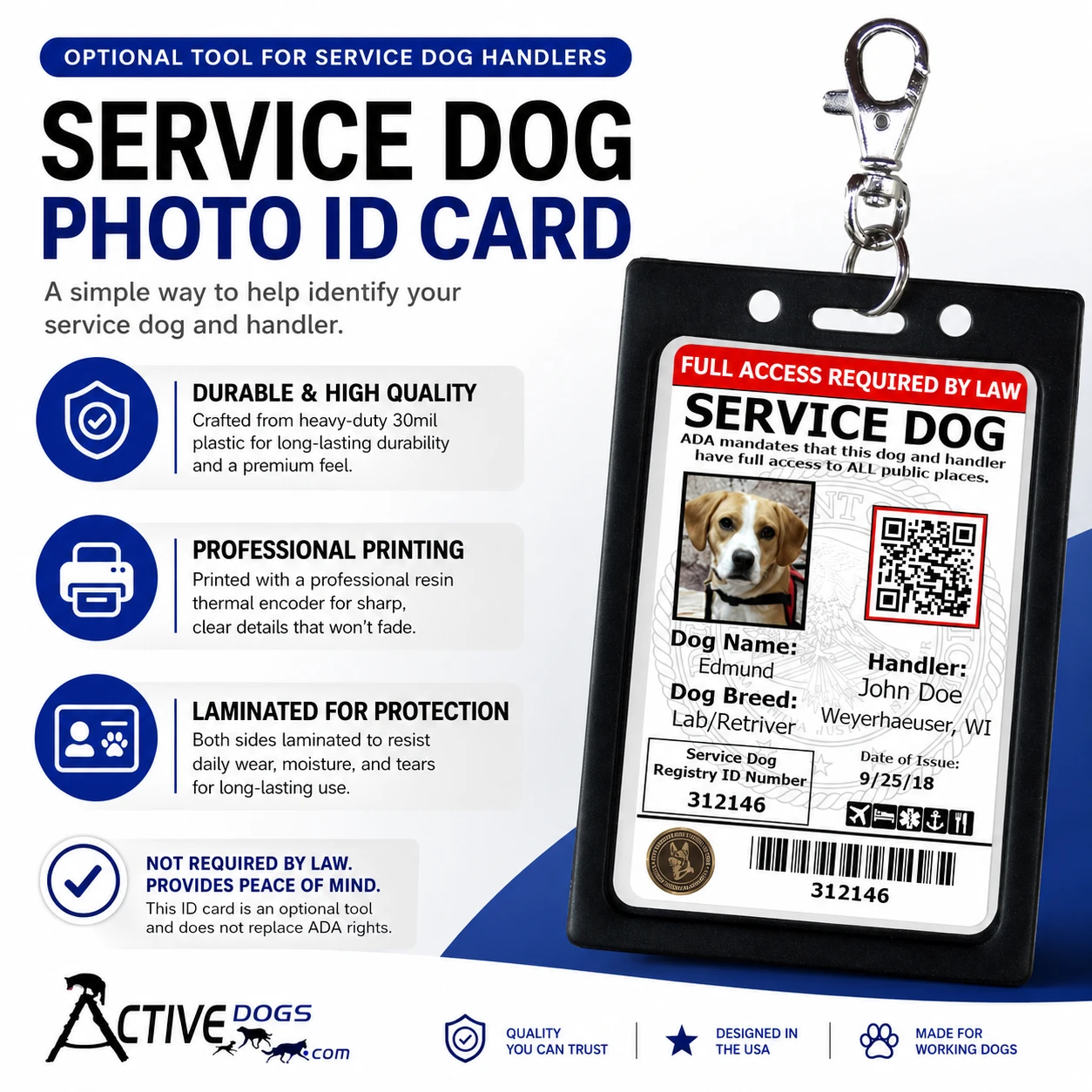 Custom Service Dog photo ID card