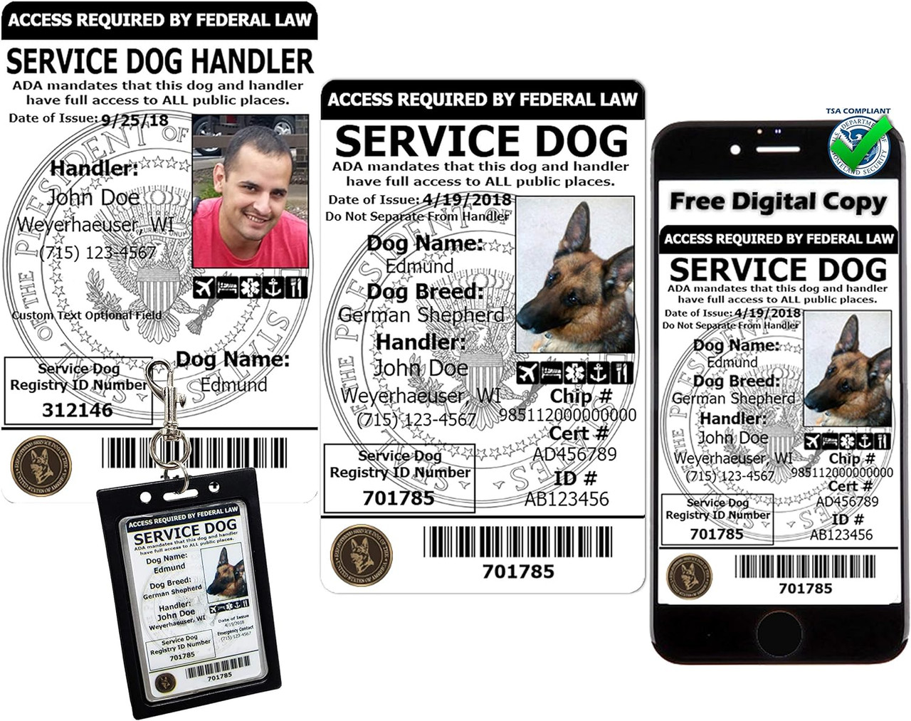 Service dog ID card made in USA
